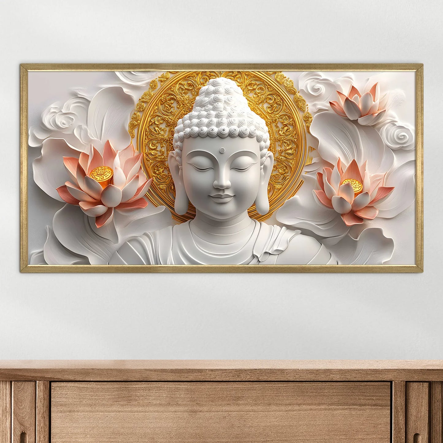 Golden Buddha with Lotus Wall Canvas Painting For Bedroom
