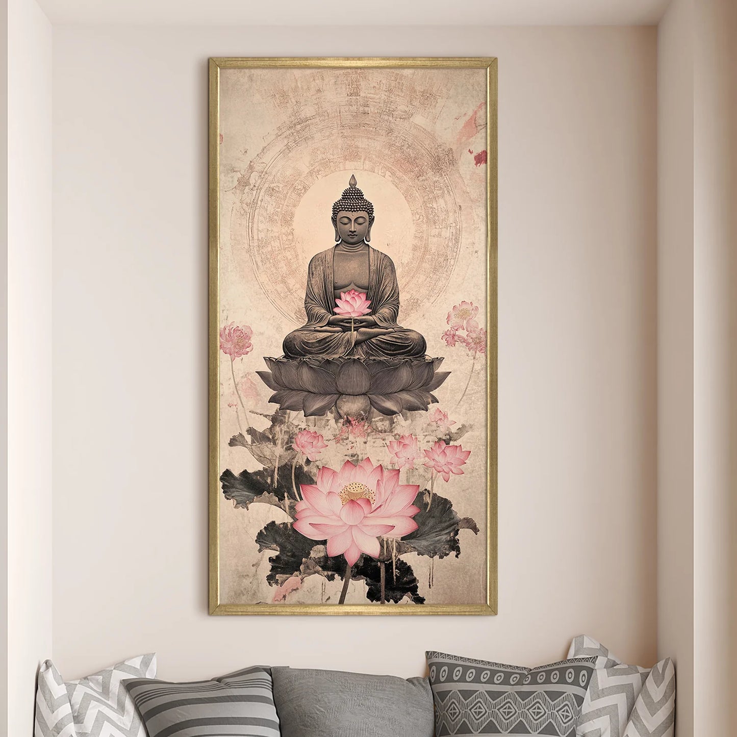 Lord Buddha Meditation With Lotus Canvas Wall Painting For Room Decoration 