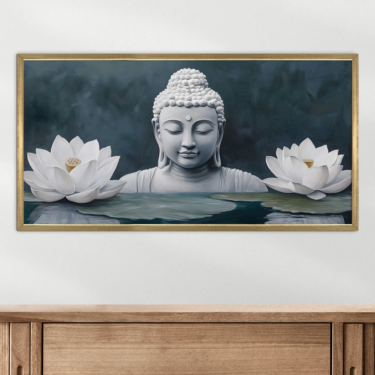 Buddha with White Lotus Wall Art For Home Decoration
