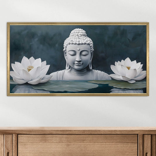 Buddha with White Lotus Wall Art For Home Decoration