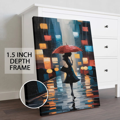 Lady with Red Umbrella Abstract Canvas Wall Art Painting