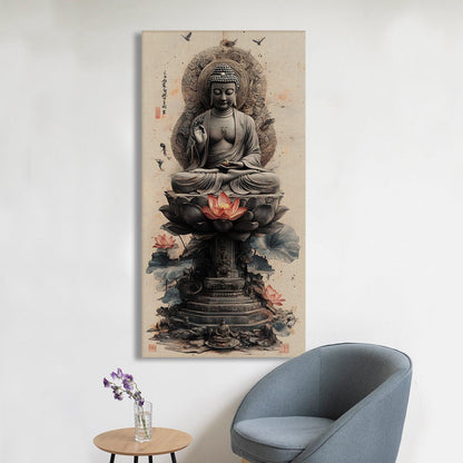 Lord Buddha Meditation With Lotus Canvas Wall Painting For Home Decoration