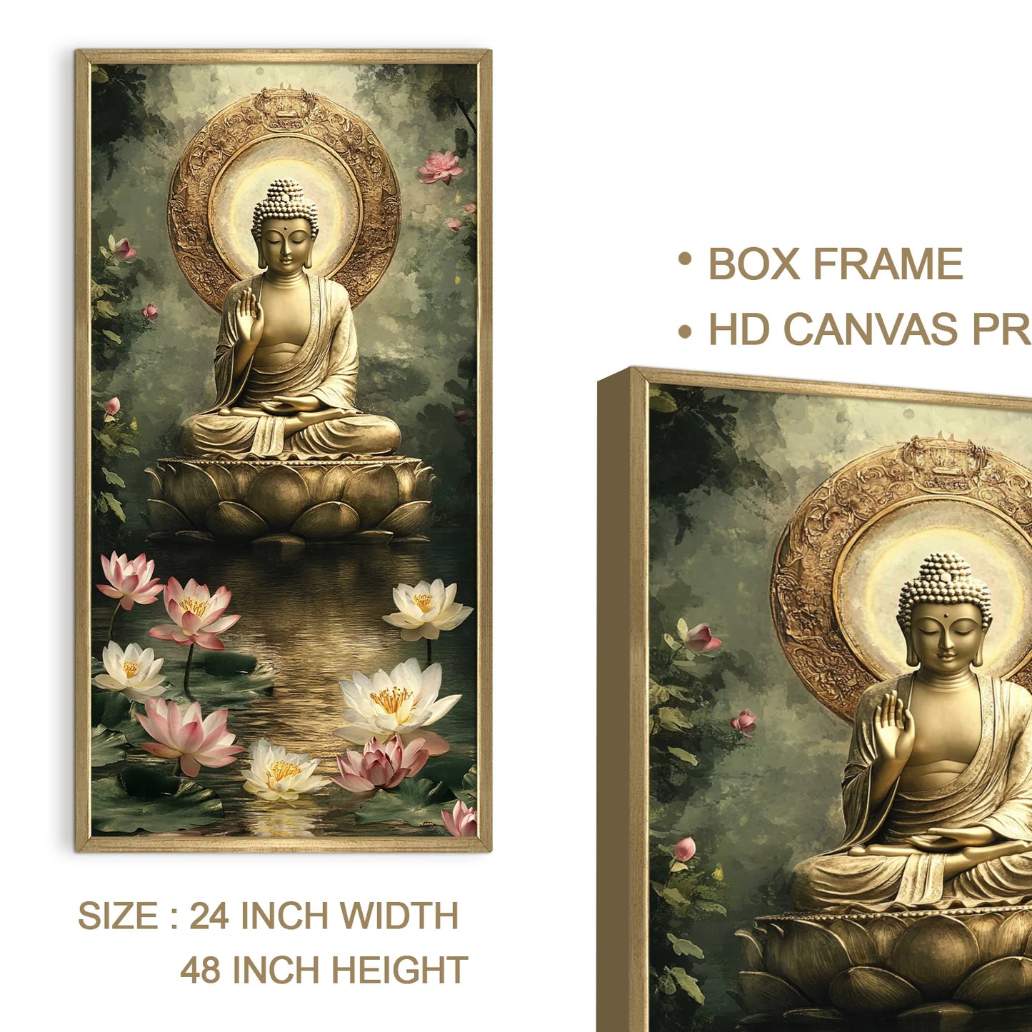 Lord Buddha With Lotus Pond Canvas Wall Painting For Home Decor