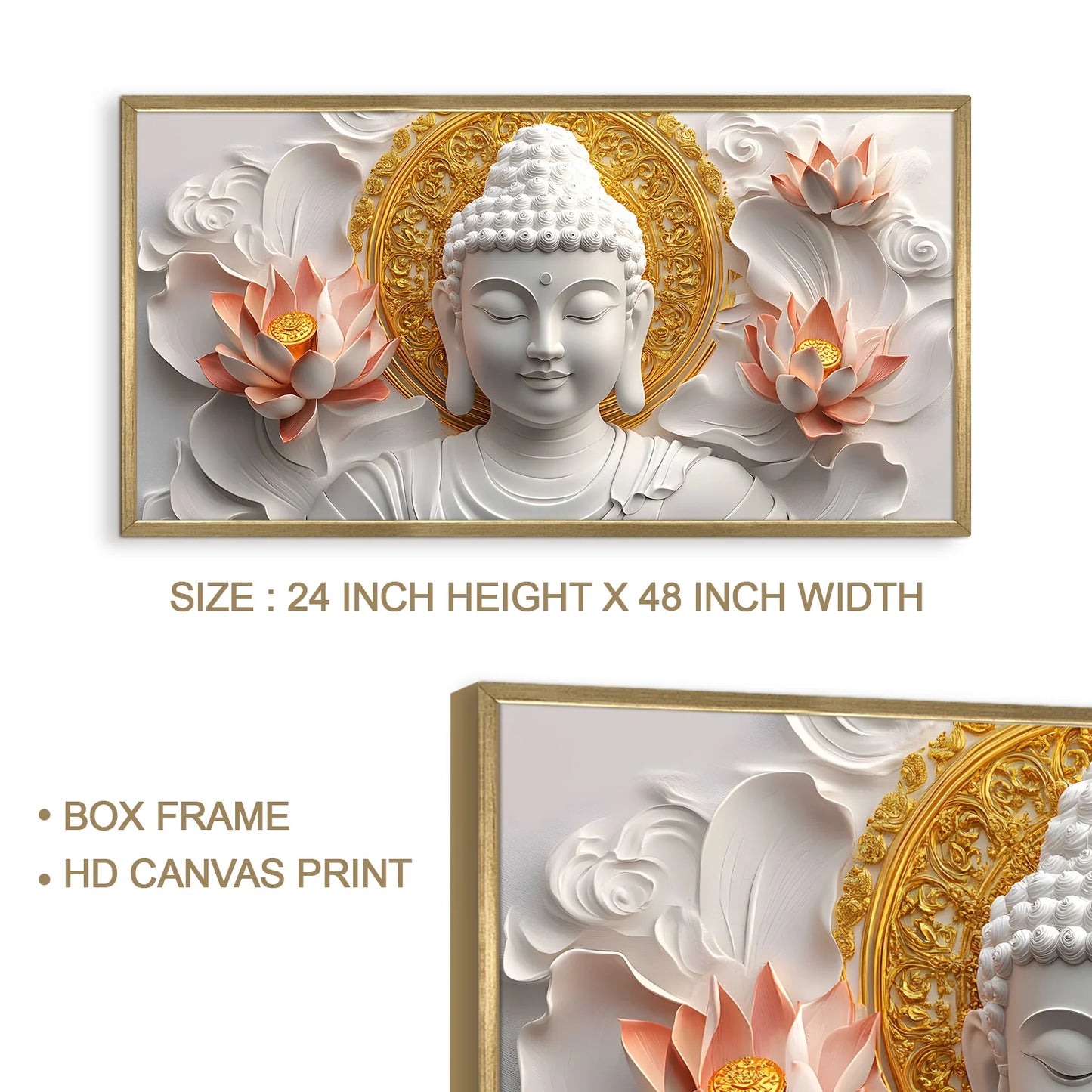 Golden Buddha with Lotus Wall Canvas Painting For Bedroom