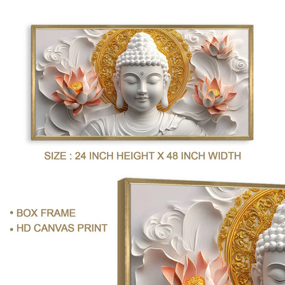 Golden Buddha with Lotus Wall Canvas Painting For Bedroom