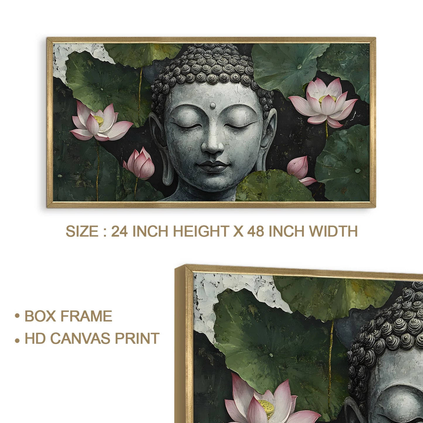 Buddha with Lotus Leaves Wall Canvas Painting