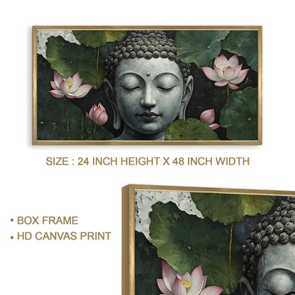 Buddha with Lotus Leaves Wall Canvas Painting