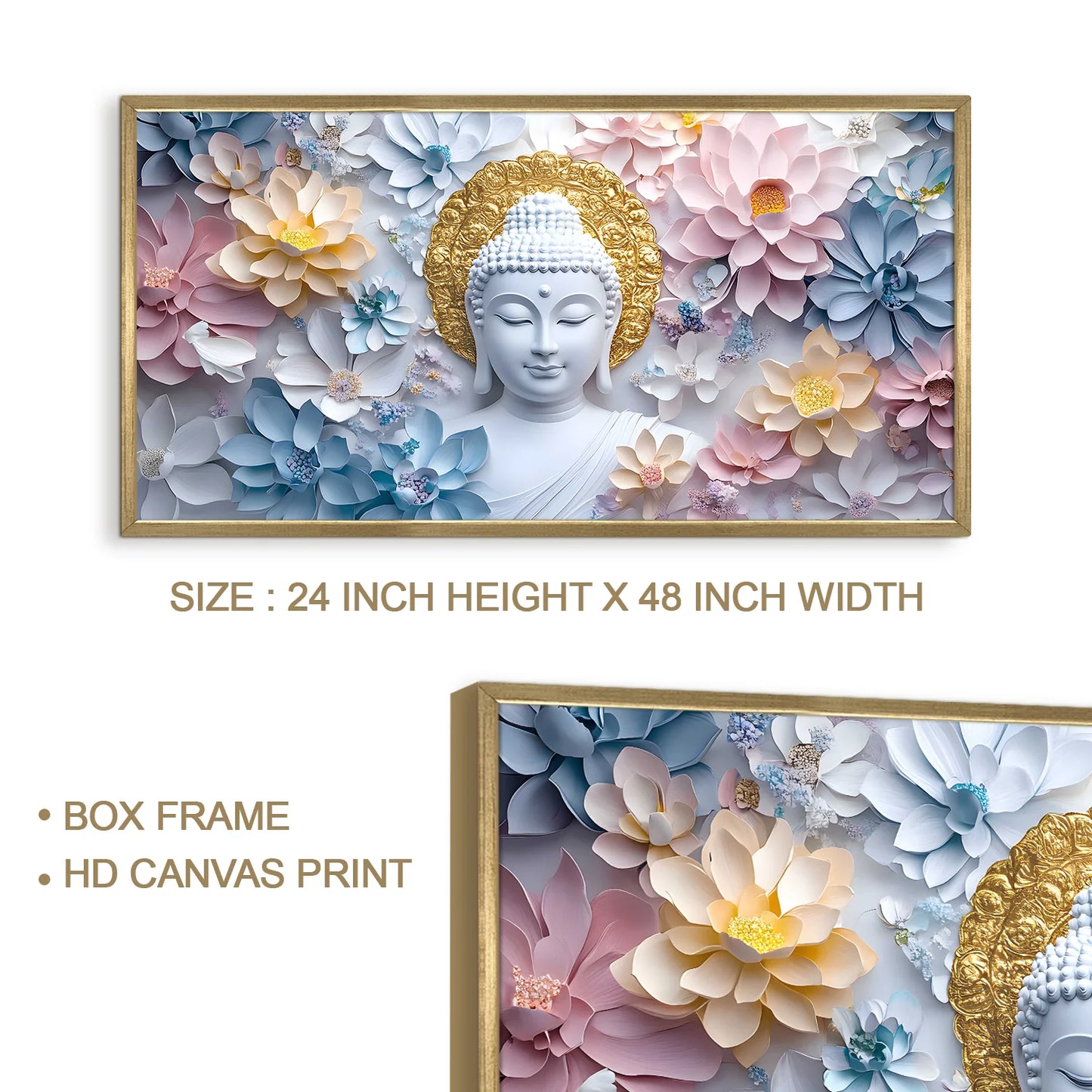 Buddha with Pastel Lotus Wall Canvas Painting For Home Decor