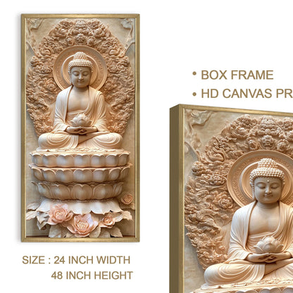 Lord Buddha Meditation With Lotus Canvas Wall Painting For Office Decoration