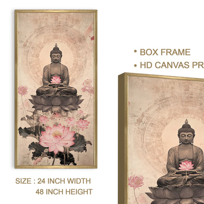 Lord Buddha Meditation With Lotus Canvas Wall Painting For Room Decoration 
