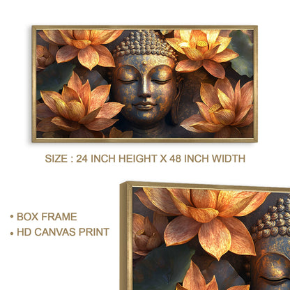 Golden Buddha with Lotus Wall Canvas Painting For Room Decor