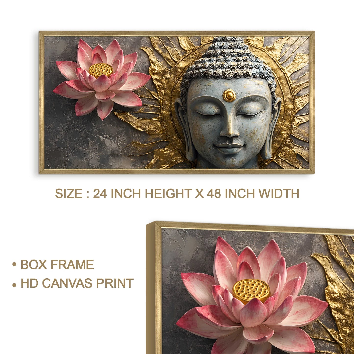 Golden Buddha with Lotus Wall Art For Living Room