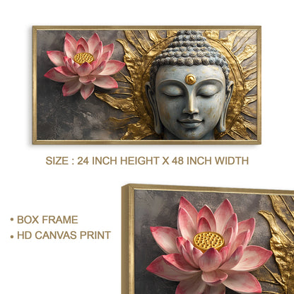 Golden Buddha with Lotus Wall Art For Living Room