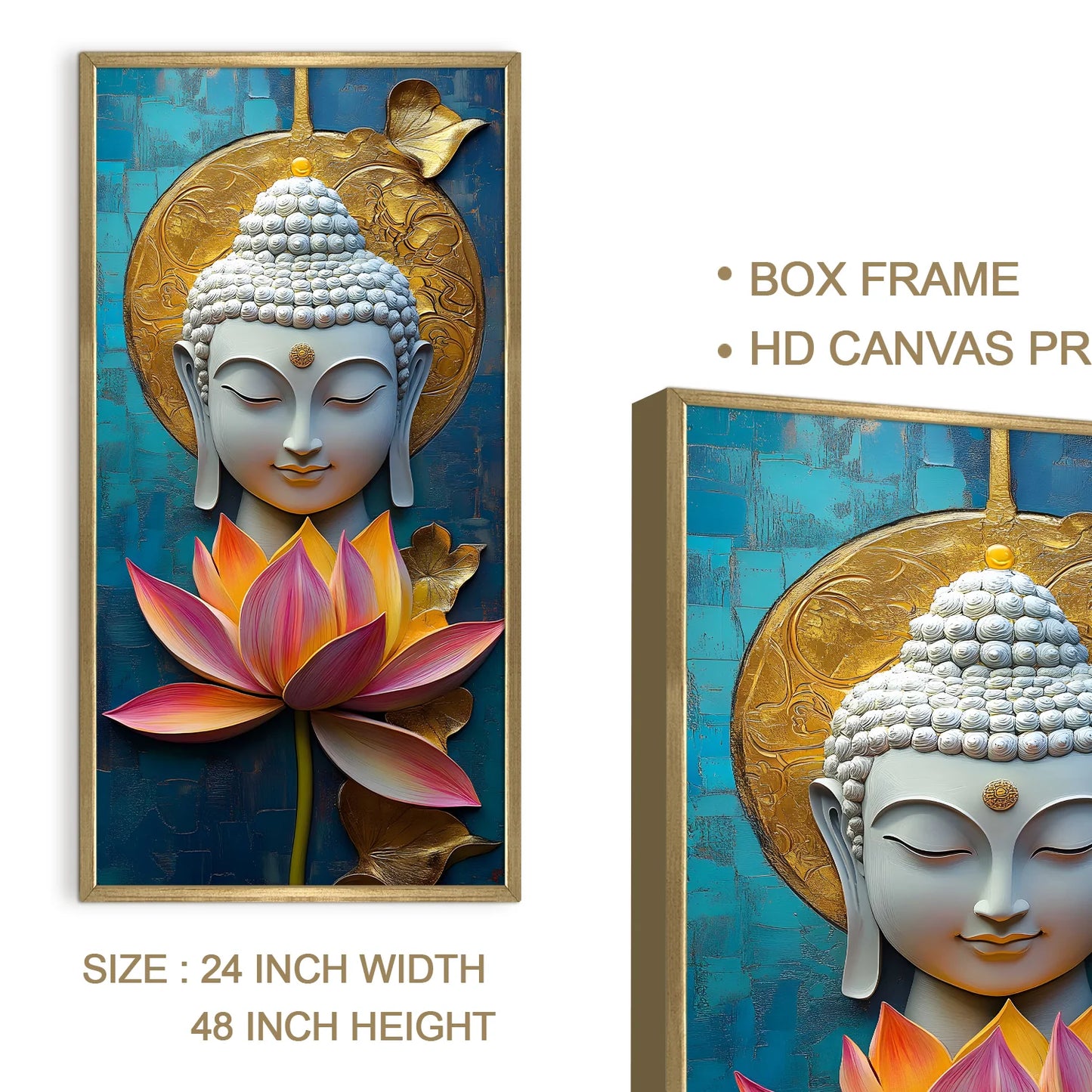 Lord Buddha With Red Lotus Canvas Wall Painting For Office Wall Decor