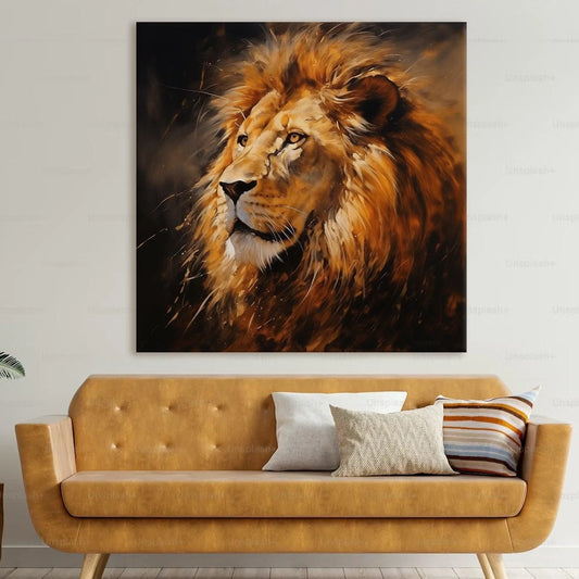 Large Lion Wildlife Canvas Wall Art Painting for Living Room, Home, and Office