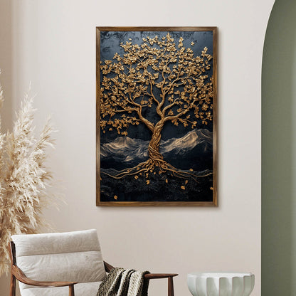 Abstract Golden Lucky Wish Tree Vastu Canvas Painting
