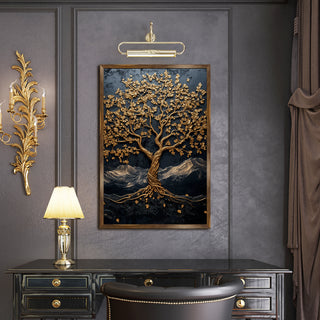 Abstract Golden Lucky Wish Tree Vastu Canvas Painting
