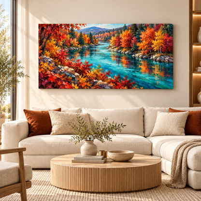 Autumn River Landscape Wall Art for Luxury Living Room Decor