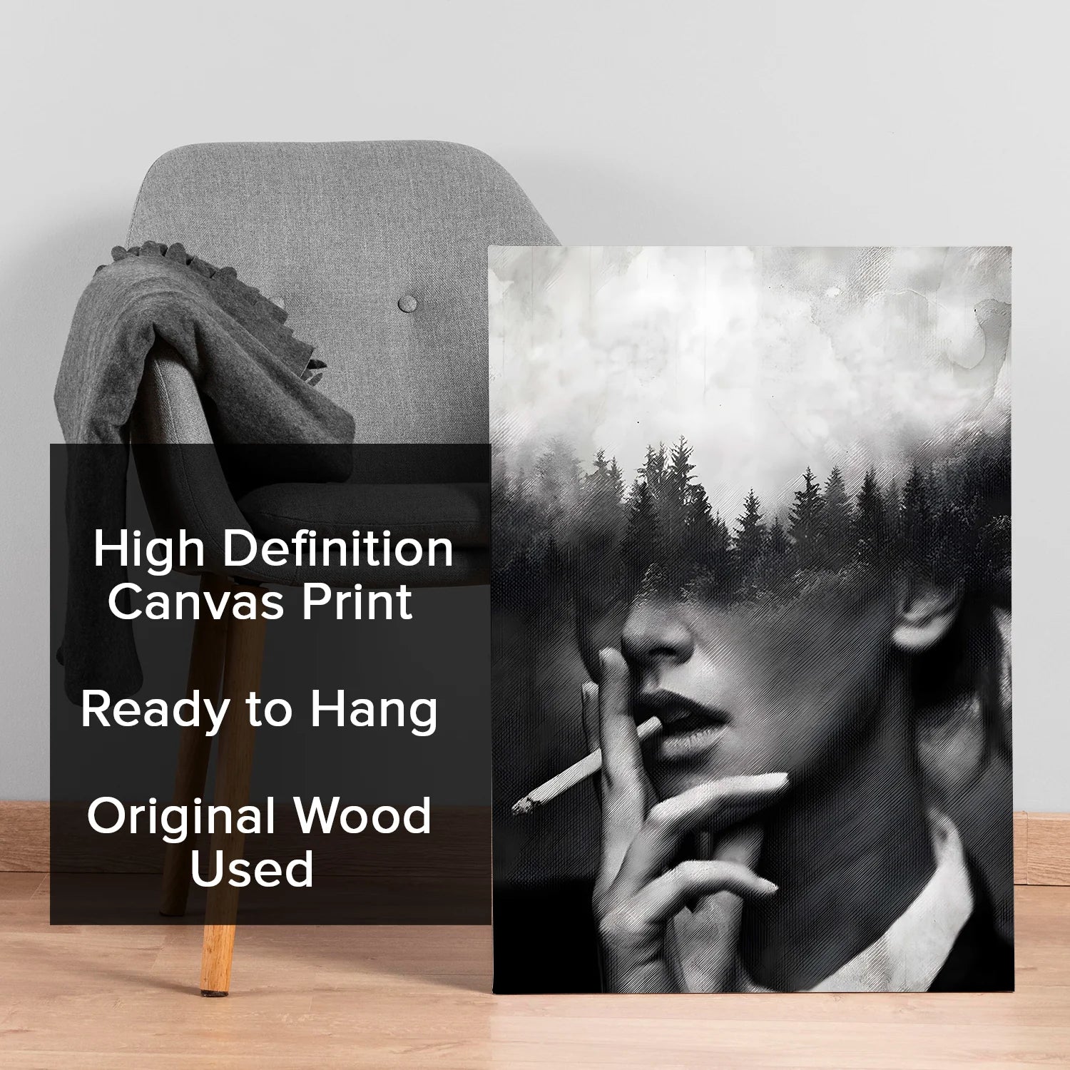 Black and White Woman Canvas Wall Art Painting For Home And Hotel 