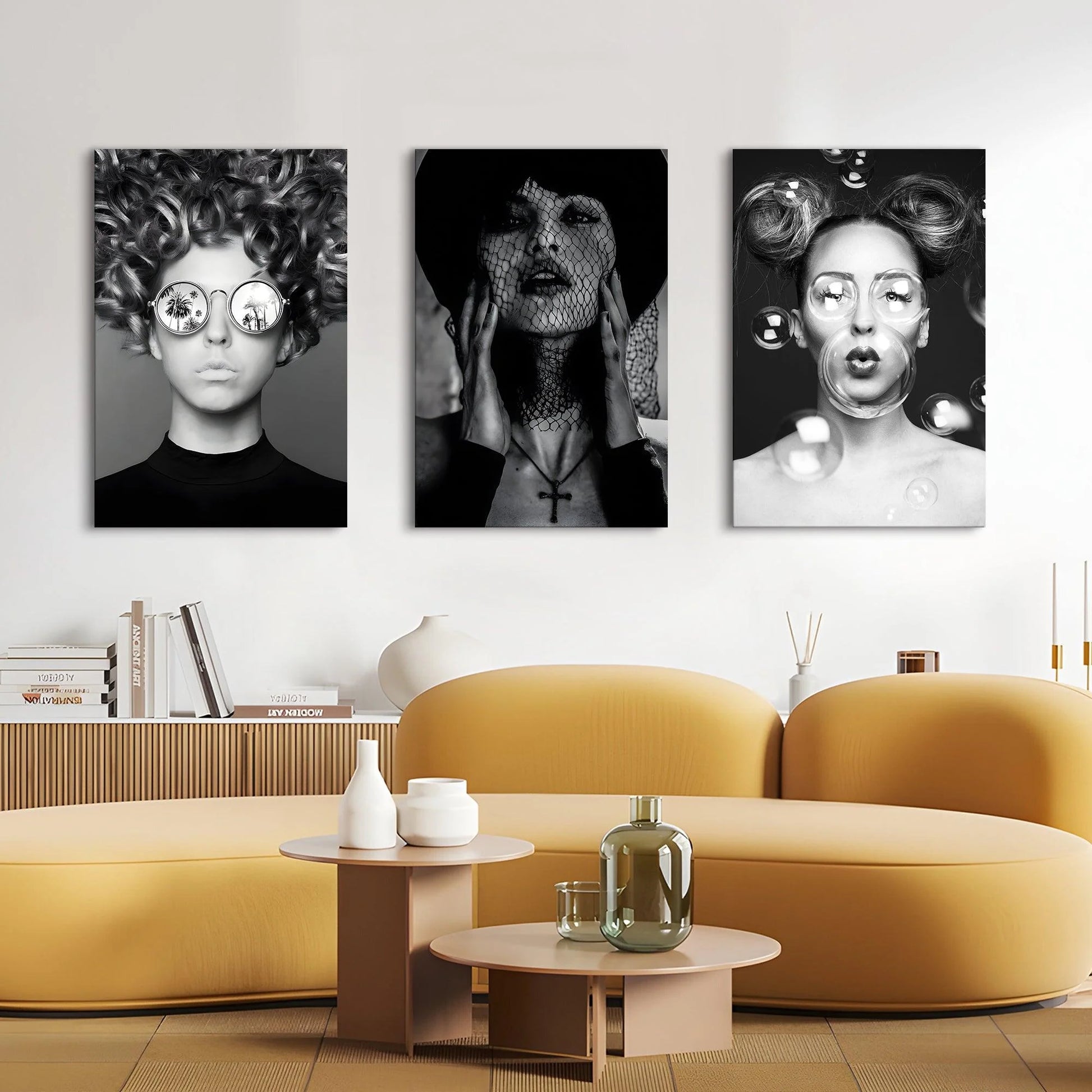 Black and White Woman Canvas Wall Art Painting For Hotel Wall Decoration 