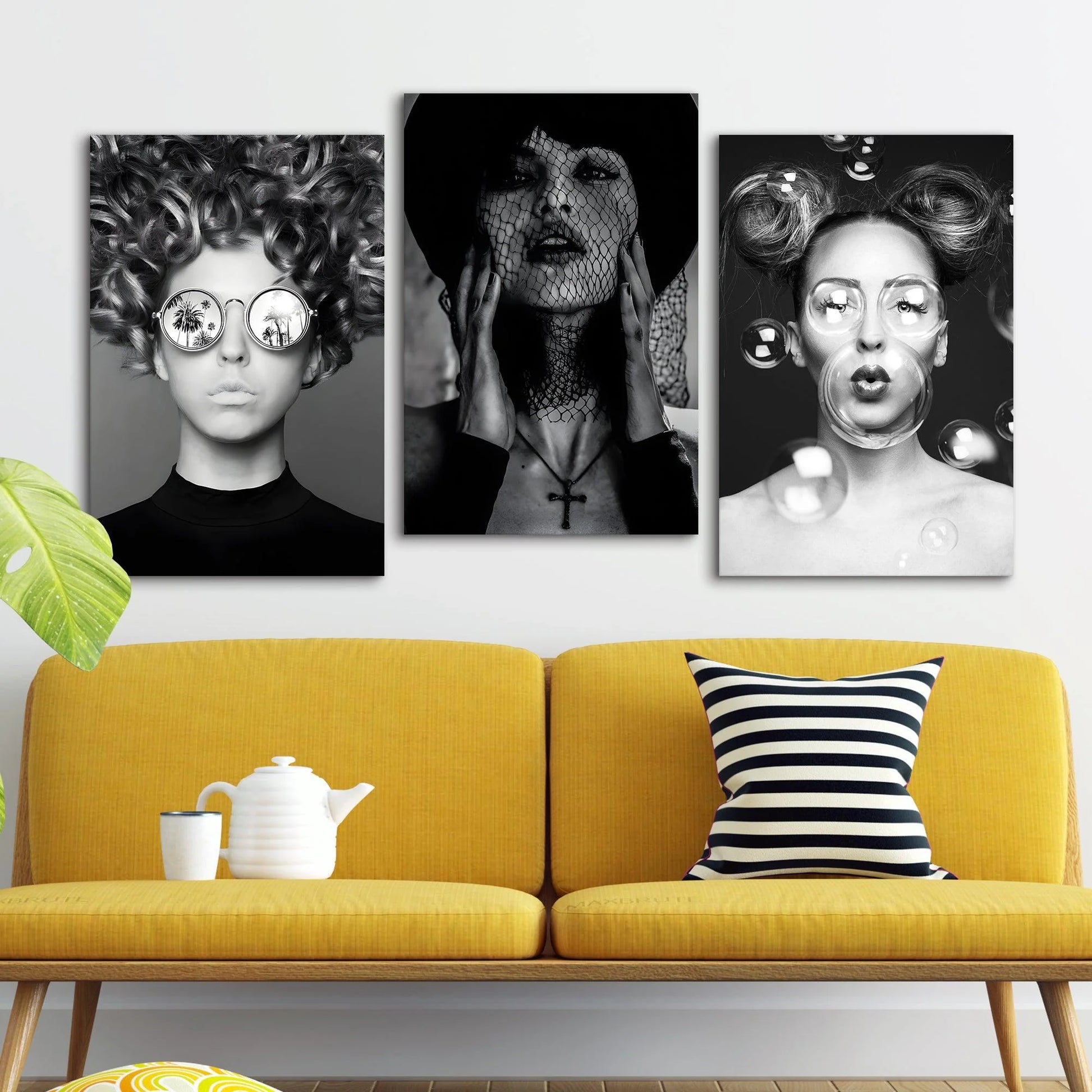 Black and White Woman Canvas Wall Art Painting For Hotel Wall Decoration 