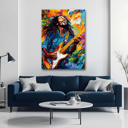 Bob Marley Playing Guitar Canvas Wall Art for Bedroom and Living Room