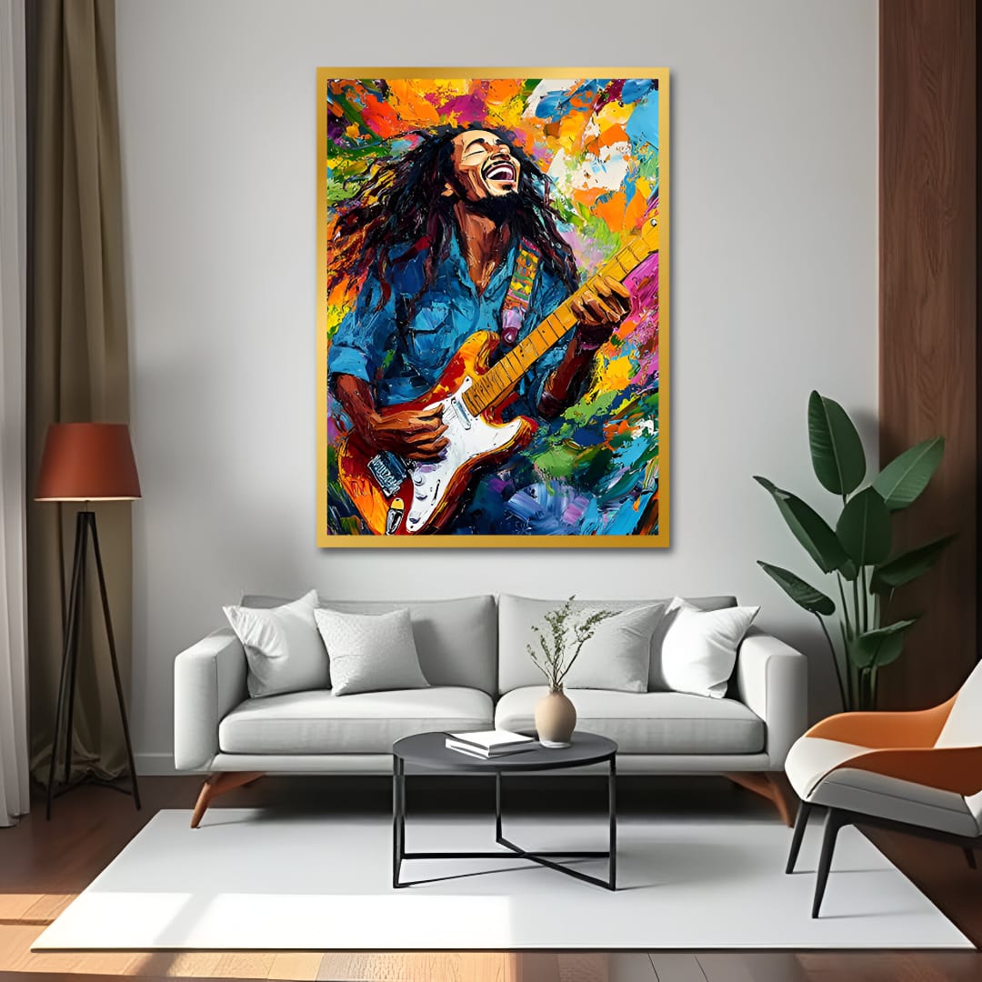 Bob Marley Playing Guitar Canvas Wall Art for Bedroom and Living Room