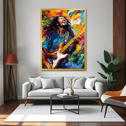Bob Marley Playing Guitar Canvas Wall Art for Bedroom and Living Room