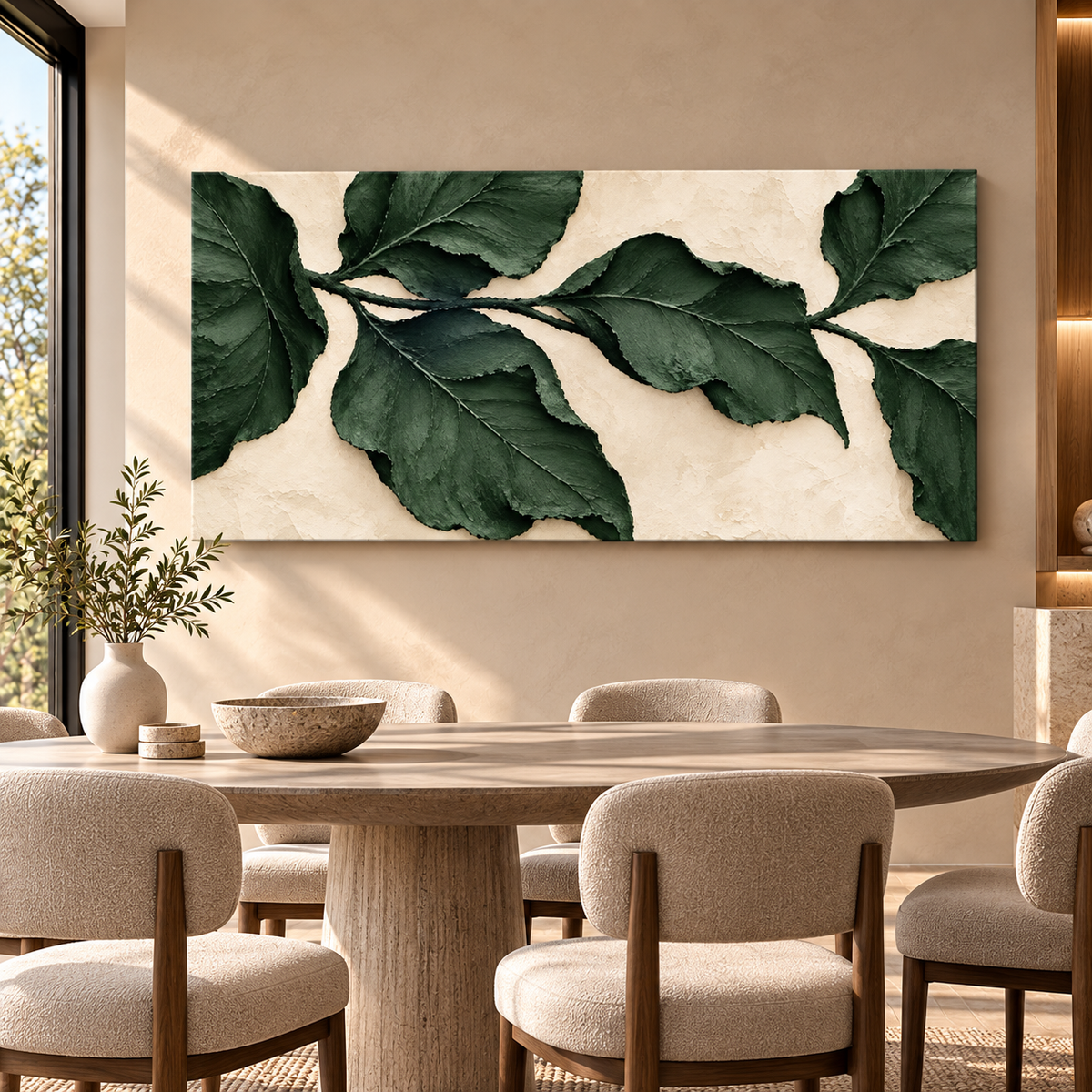 Dark Green Botanical Leaf Textured Wall Art for Modern Interiors