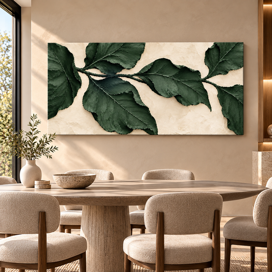 Dark Green Botanical Leaf Textured Wall Art for Modern Interiors