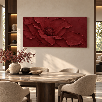 Burgundy Red Textured Flower Wall Art for Luxury Modern Interiors