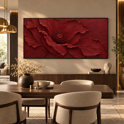 Burgundy Red Textured Flower Wall Art for Luxury Modern Interiors
