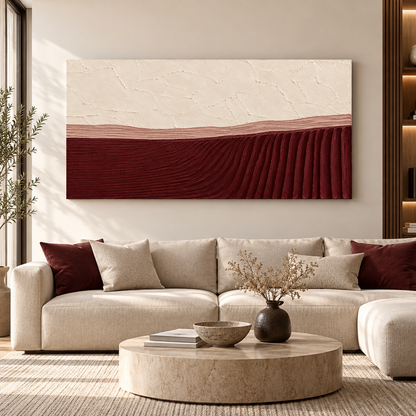 Luxury Burgundy Abstract Textured Wall Art for Living Room