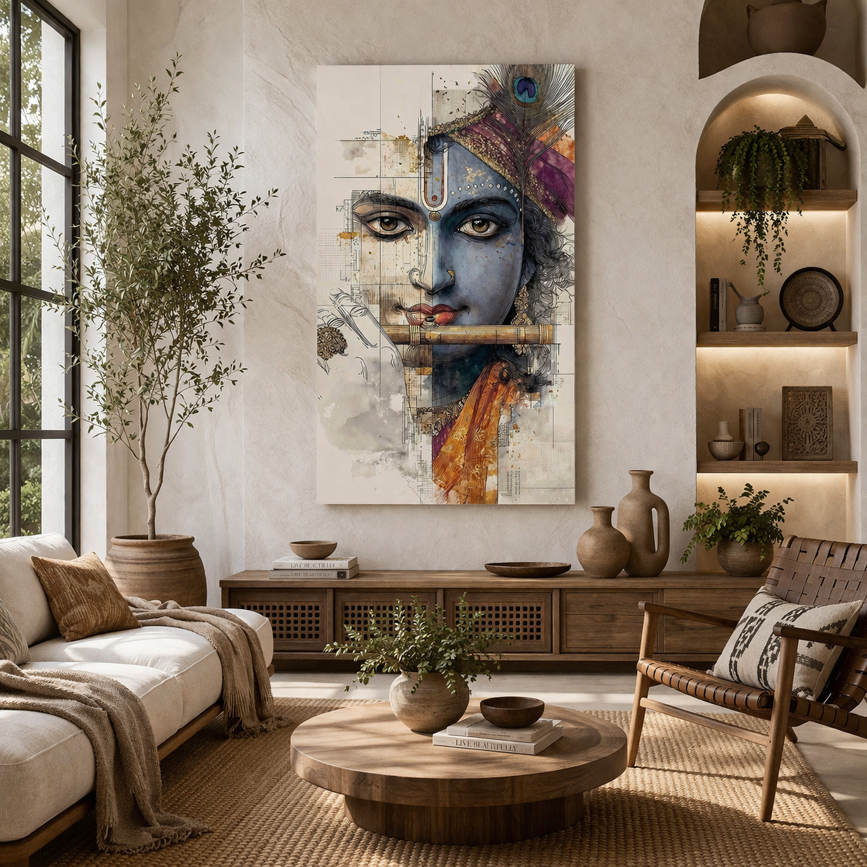 Divine Lord Krishna Canvas Wall Art for Peaceful Home Decor