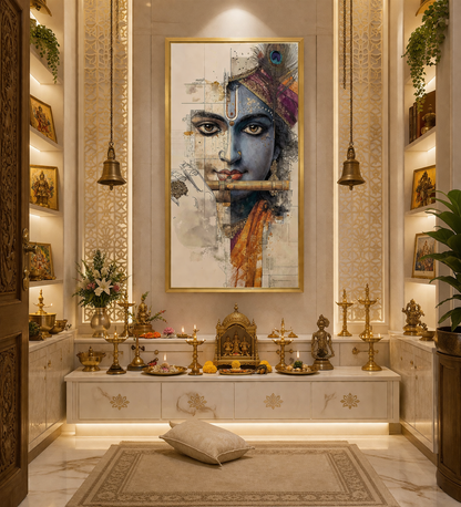 Divine Lord Krishna Canvas Wall Art for Peaceful Home Decor
