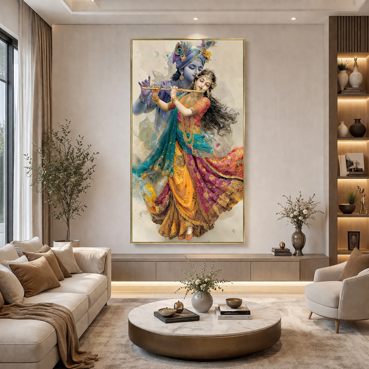 Elegant Lord Krishna Canvas Painting for Spiritual Home Decor