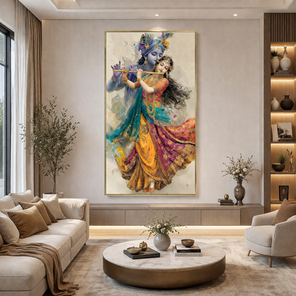 Elegant Lord Krishna Canvas Painting for Spiritual Home Decor