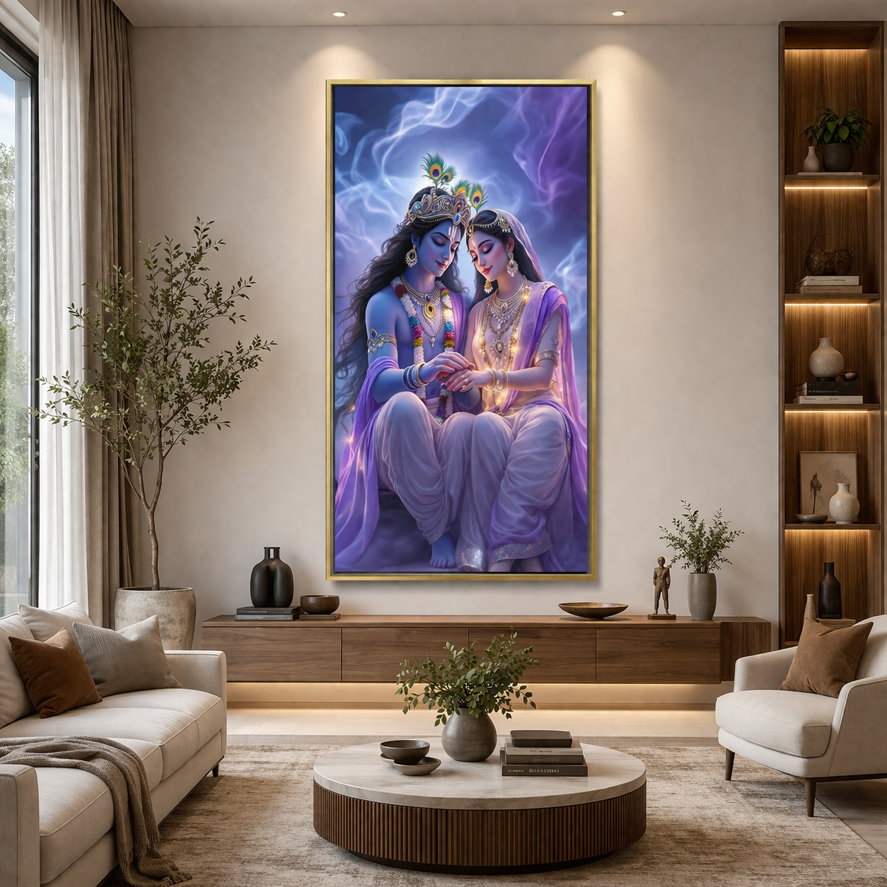 Romantic Radha Krishna Canvas Wall Art for Elegant Home Decor