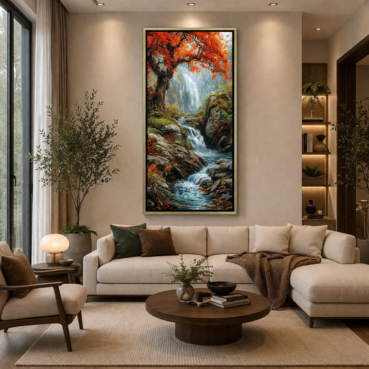 Vastu Waterfall Canvas Wall Art for Positive Home Energy Decor