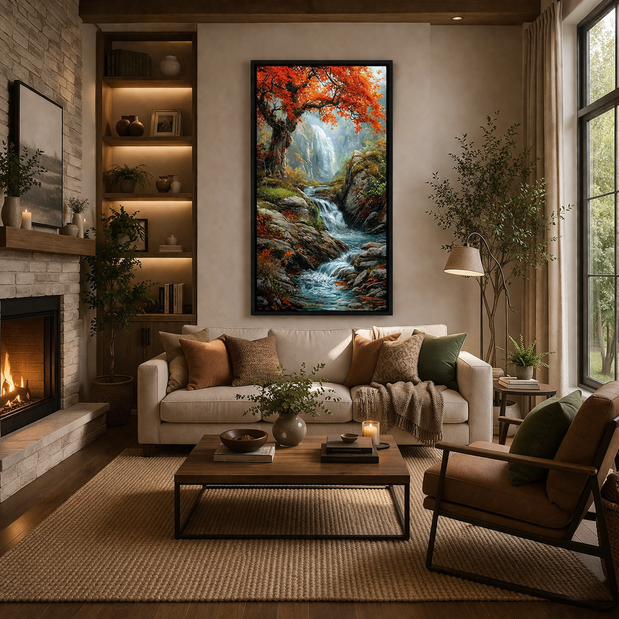Vastu Waterfall Canvas Wall Art for Positive Home Energy Decor