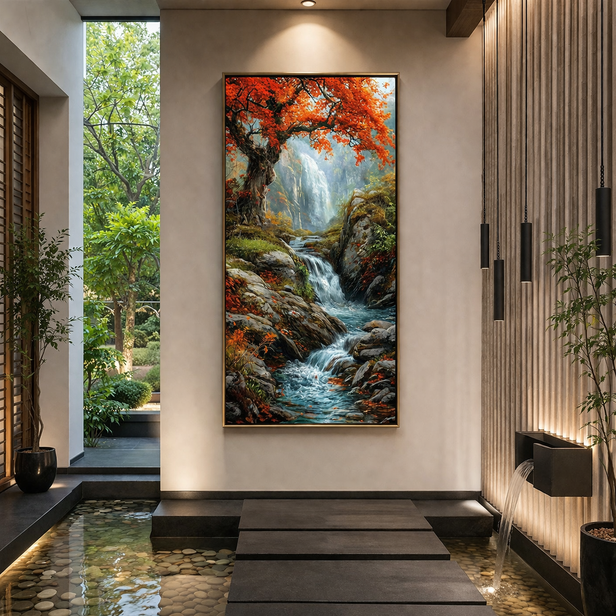 Vastu Waterfall Canvas Wall Art for Positive Home Energy Decor