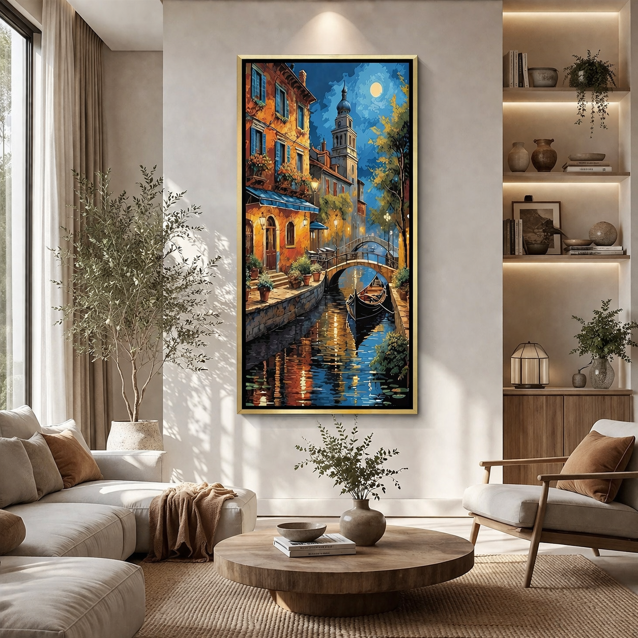Hand-Painted Night Scene Canvas Wall Art for Elegant Home Decor