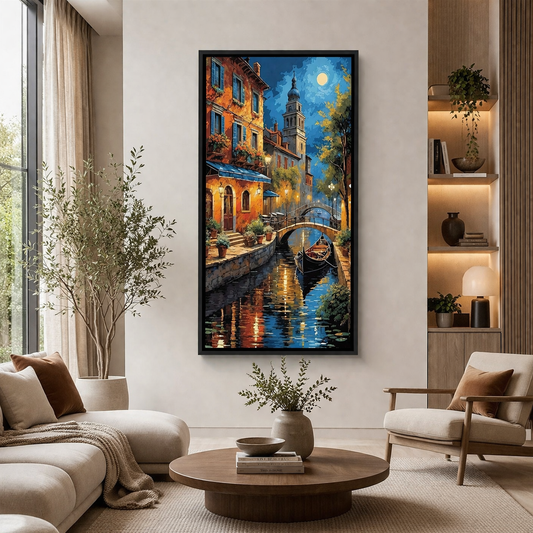 Hand-Painted Night Scene Canvas Wall Art for Elegant Home Decor
