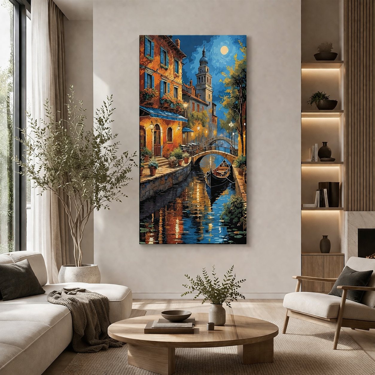 Hand-Painted Night Scene Canvas Wall Art for Elegant Home Decor
