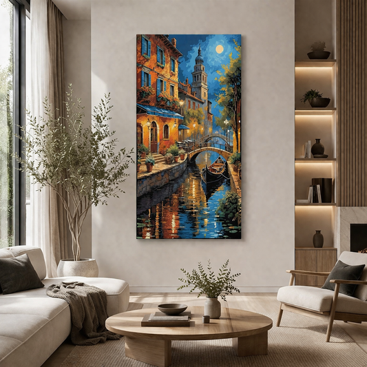 Hand-Painted Night Scene Canvas Wall Art for Elegant Home Decor