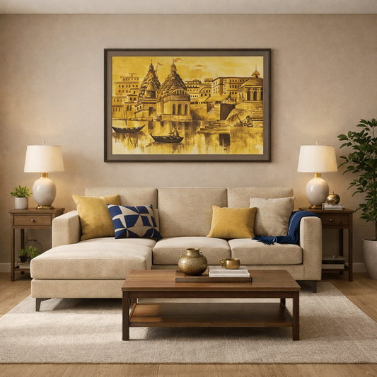 Varanasi River Scene Hand Crafted Painting