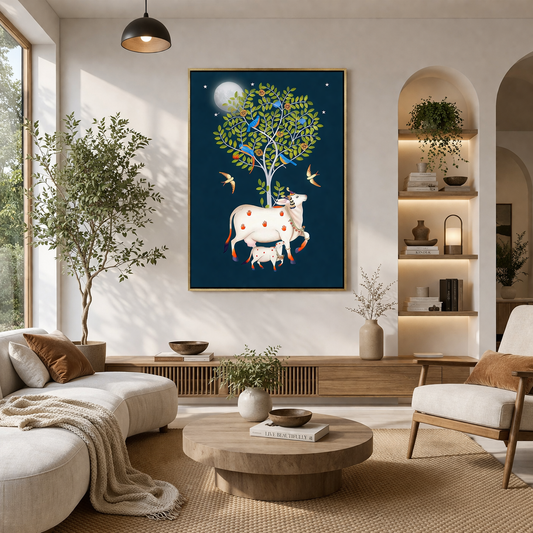 Spiritual Cow Pichwai Canvas Wall Painting For Home Decor