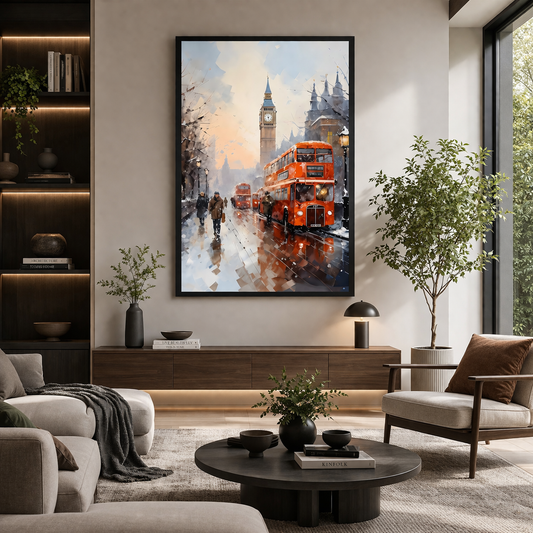 London Winter Street Canvas Wall Art – Big Ben Vintage Scene