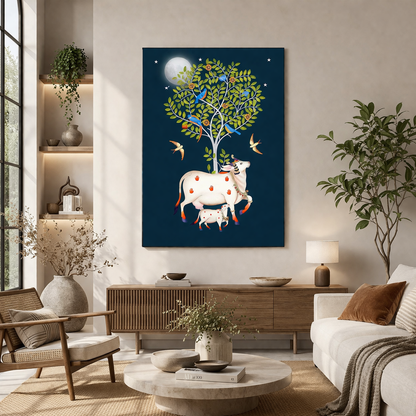 Spiritual Cow Pichwai Canvas Wall Painting For Home Decor