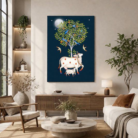 Spiritual Cow Pichwai Canvas Wall Painting For Home Decor